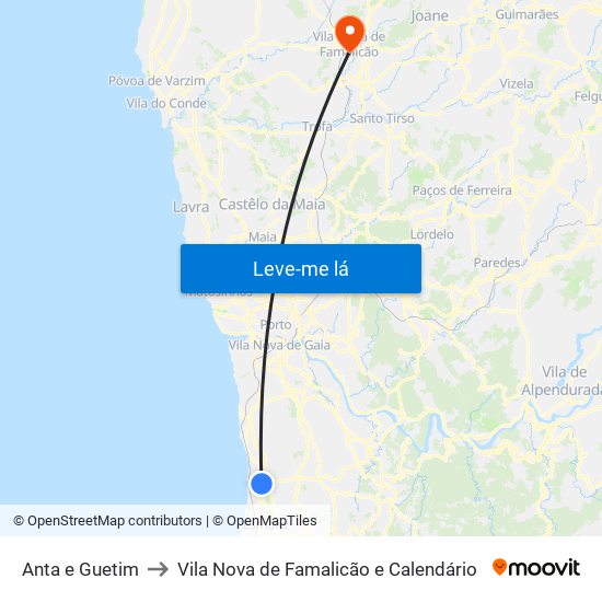 Anta e Guetim to Vila Nova de Famalicão e Calendário map