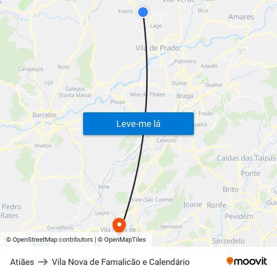 Atiães to Vila Nova de Famalicão e Calendário map