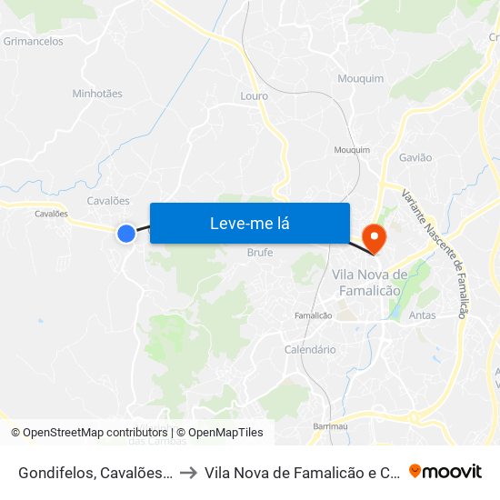 Gondifelos, Cavalões e Outiz to Vila Nova de Famalicão e Calendário map