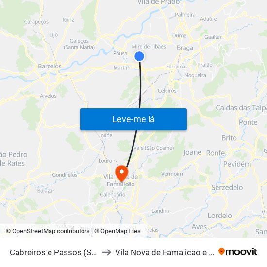 Cabreiros e Passos (São Julião) to Vila Nova de Famalicão e Calendário map