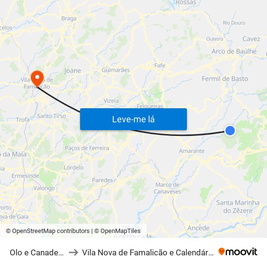 Olo e Canadelo to Vila Nova de Famalicão e Calendário map