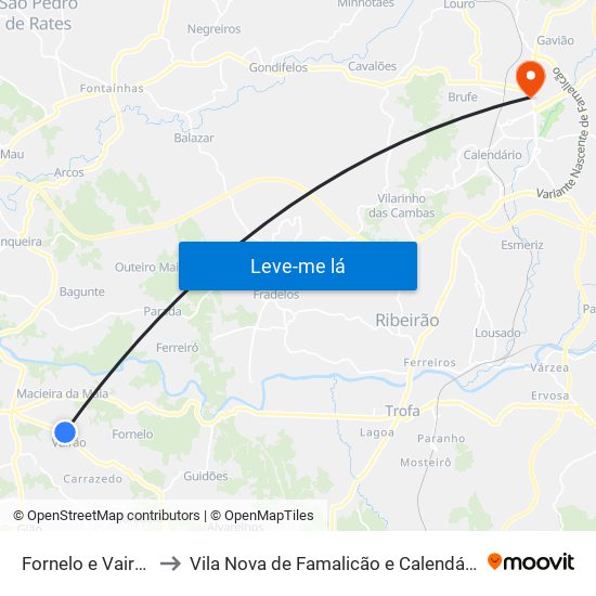 Fornelo e Vairão to Vila Nova de Famalicão e Calendário map