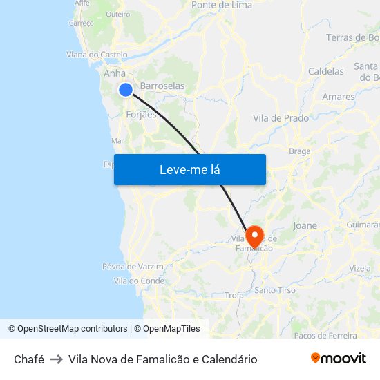 Chafé to Vila Nova de Famalicão e Calendário map
