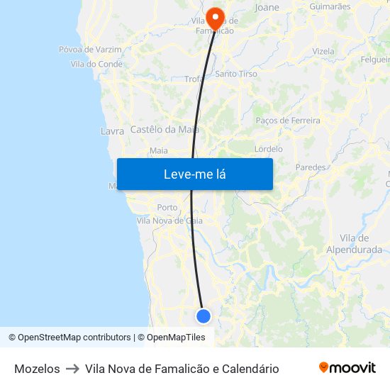 Mozelos to Vila Nova de Famalicão e Calendário map