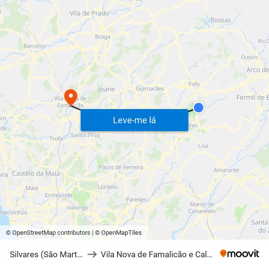 Silvares (São Martinho) to Vila Nova de Famalicão e Calendário map