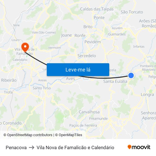 Penacova to Vila Nova de Famalicão e Calendário map