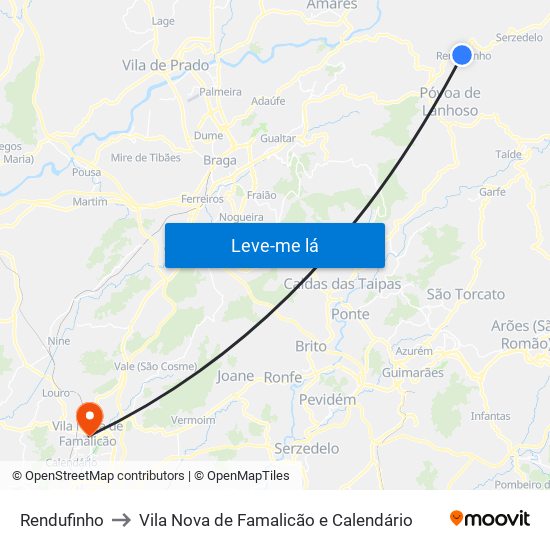 Rendufinho to Vila Nova de Famalicão e Calendário map