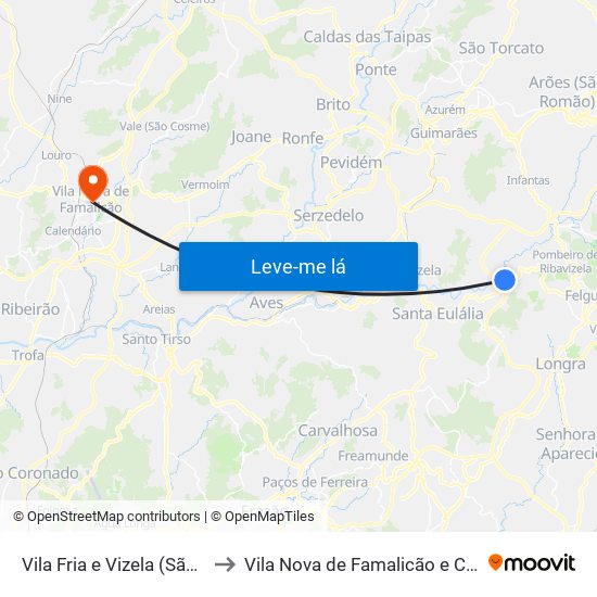 Vila Fria e Vizela (São Jorge) to Vila Nova de Famalicão e Calendário map