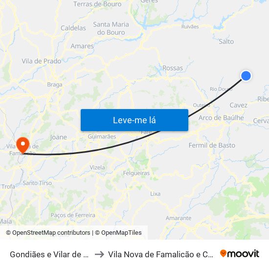 Gondiães e Vilar de Cunhas to Vila Nova de Famalicão e Calendário map