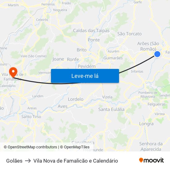 Golães to Vila Nova de Famalicão e Calendário map