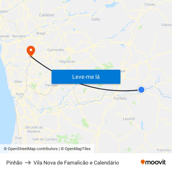 Pinhão to Vila Nova de Famalicão e Calendário map