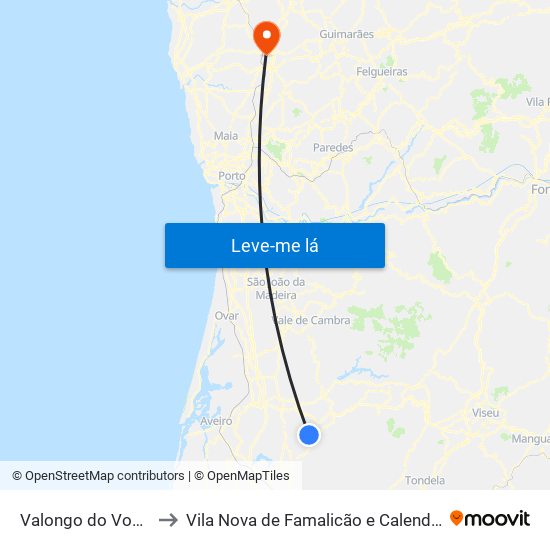 Valongo do Vouga to Vila Nova de Famalicão e Calendário map