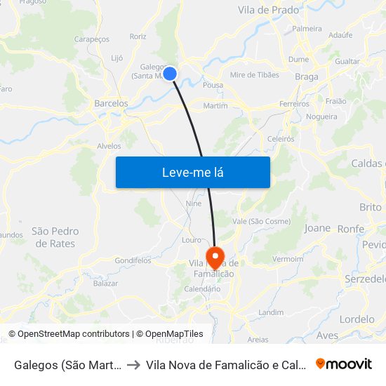 Galegos (São Martinho) to Vila Nova de Famalicão e Calendário map