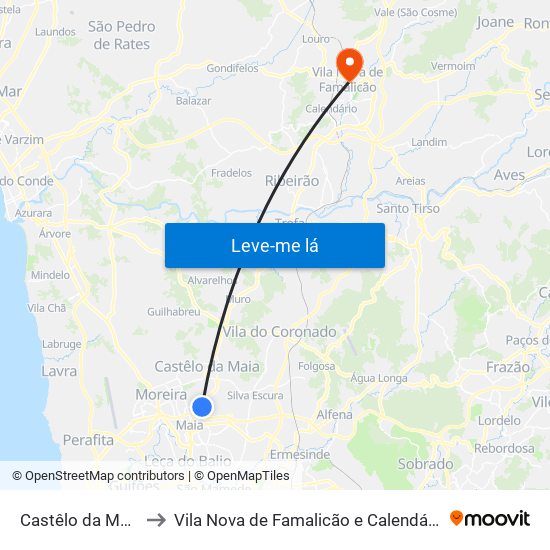 Castêlo da Maia to Vila Nova de Famalicão e Calendário map