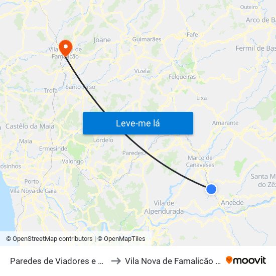 Paredes de Viadores e Manhuncelos to Vila Nova de Famalicão e Calendário map