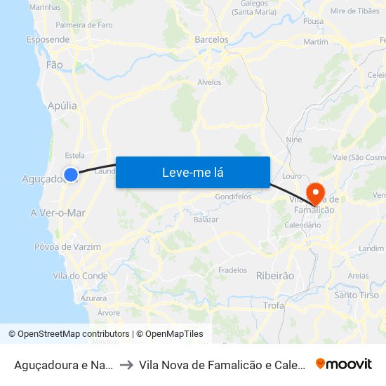 Aguçadoura e Navais to Vila Nova de Famalicão e Calendário map