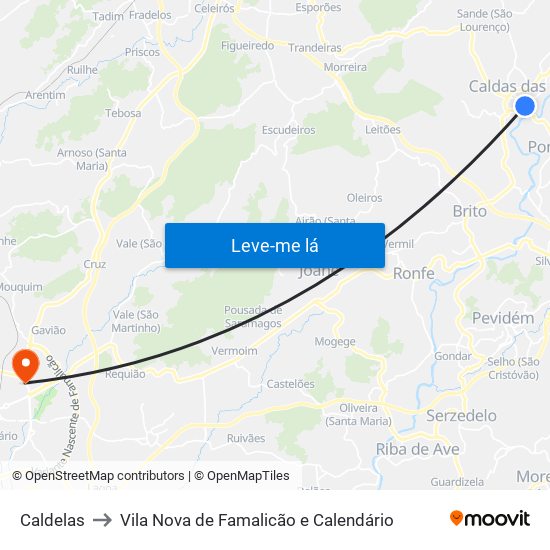 Caldelas to Vila Nova de Famalicão e Calendário map