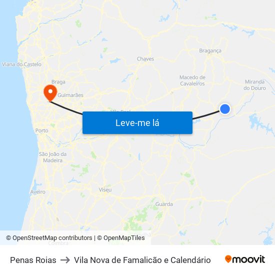 Penas Roias to Vila Nova de Famalicão e Calendário map