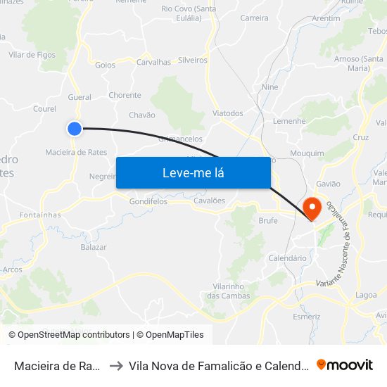 Macieira de Rates to Vila Nova de Famalicão e Calendário map
