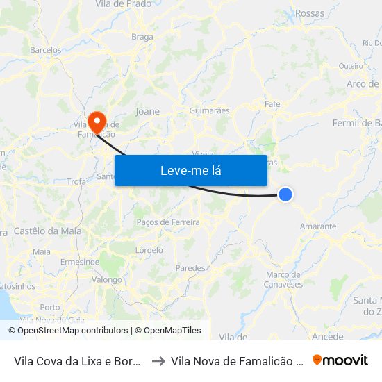 Vila Cova da Lixa e Borba de Godim to Vila Nova de Famalicão e Calendário map