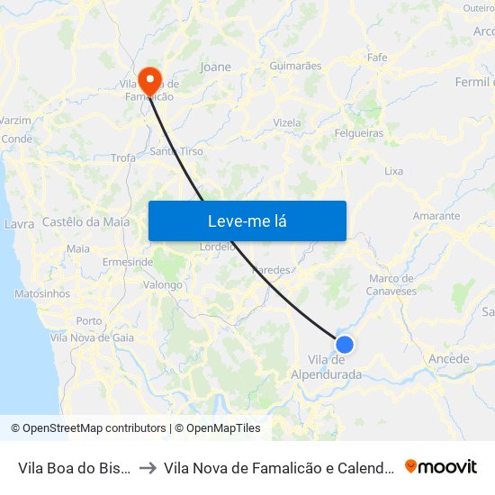 Vila Boa do Bispo to Vila Nova de Famalicão e Calendário map