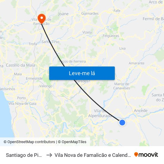 Santiago de Piães to Vila Nova de Famalicão e Calendário map