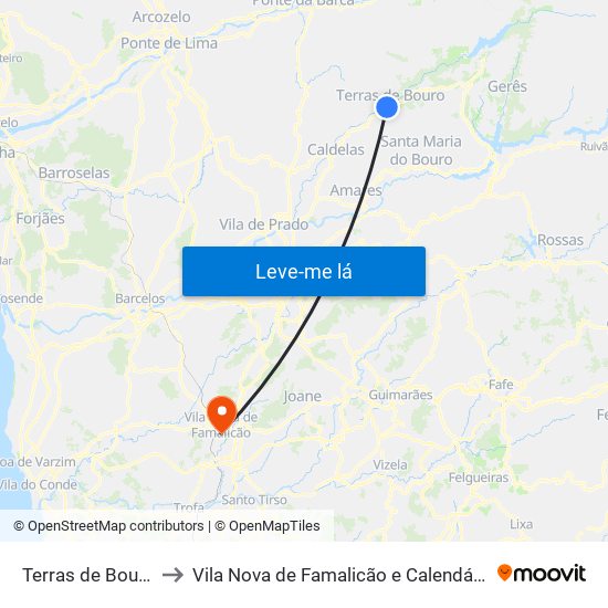 Terras de Bouro to Vila Nova de Famalicão e Calendário map