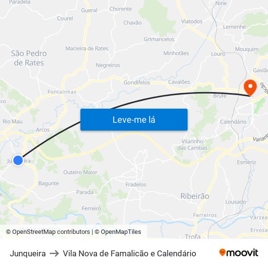 Junqueira to Vila Nova de Famalicão e Calendário map