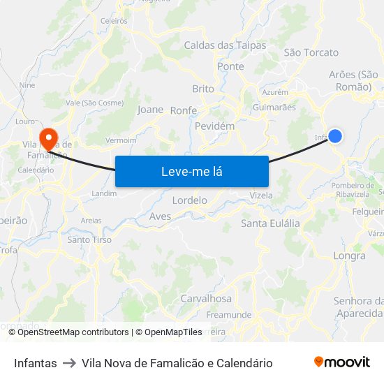 Infantas to Vila Nova de Famalicão e Calendário map