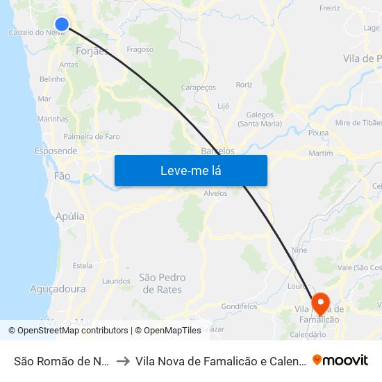 São Romão de Neiva to Vila Nova de Famalicão e Calendário map