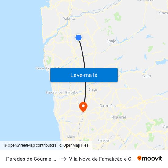 Paredes de Coura e Resende to Vila Nova de Famalicão e Calendário map