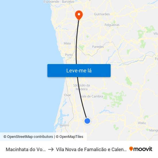 Macinhata do Vouga to Vila Nova de Famalicão e Calendário map