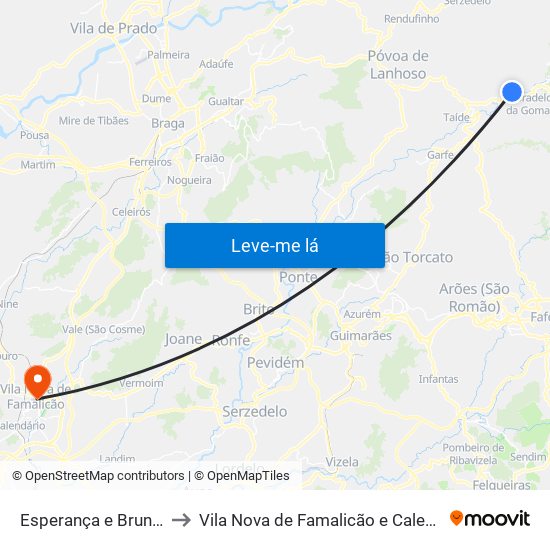 Esperança e Brunhais to Vila Nova de Famalicão e Calendário map