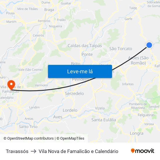 Travassós to Vila Nova de Famalicão e Calendário map