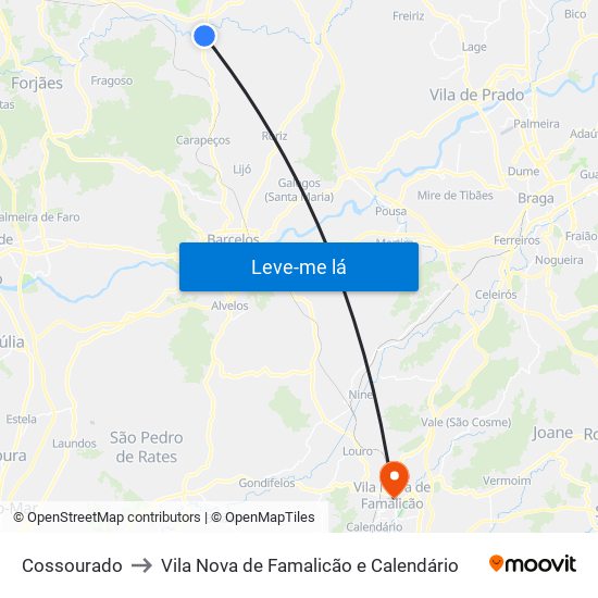 Cossourado to Vila Nova de Famalicão e Calendário map