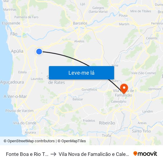 Fonte Boa e Rio Tinto to Vila Nova de Famalicão e Calendário map