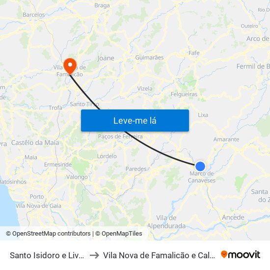 Santo Isidoro e Livração to Vila Nova de Famalicão e Calendário map