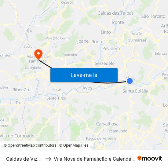Caldas de Vizela to Vila Nova de Famalicão e Calendário map