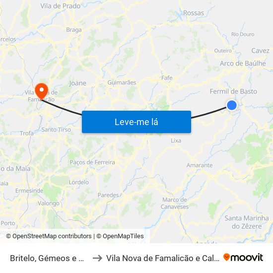 Britelo, Gémeos e Ourilhe to Vila Nova de Famalicão e Calendário map