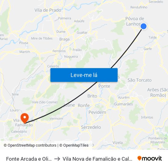 Fonte Arcada e Oliveira to Vila Nova de Famalicão e Calendário map