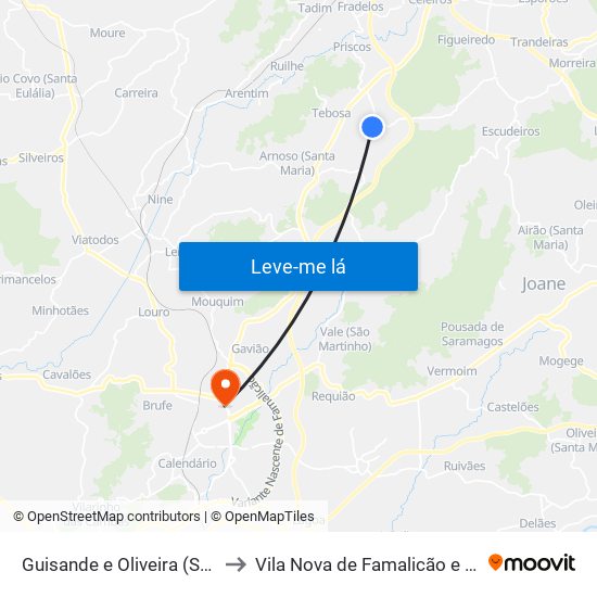 Guisande e Oliveira (São Pedro) to Vila Nova de Famalicão e Calendário map