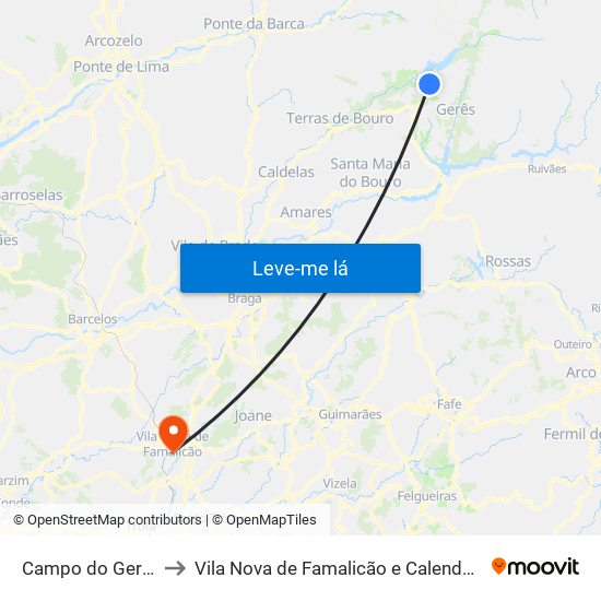 Campo do Gerês to Vila Nova de Famalicão e Calendário map