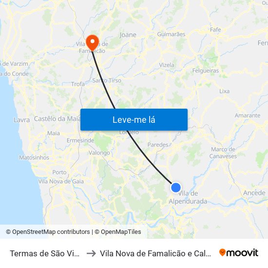 Termas de São Vicente to Vila Nova de Famalicão e Calendário map