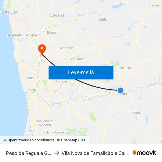 Peso da Régua e Godim to Vila Nova de Famalicão e Calendário map