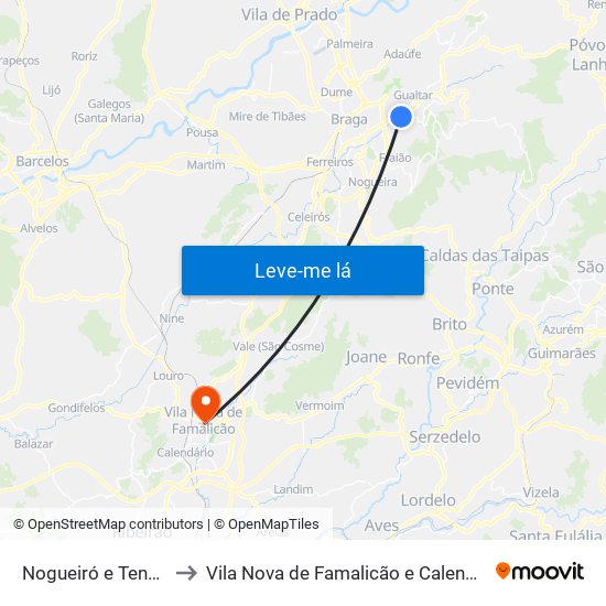 Nogueiró e Tenões to Vila Nova de Famalicão e Calendário map
