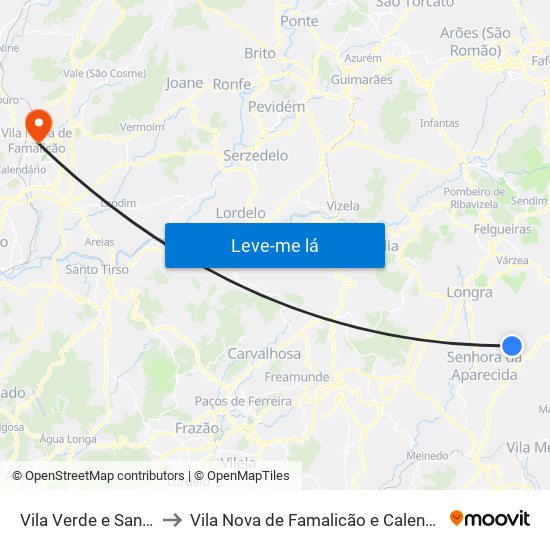 Vila Verde e Santão to Vila Nova de Famalicão e Calendário map