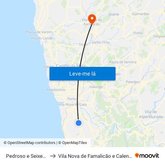 Pedroso e Seixezelo to Vila Nova de Famalicão e Calendário map