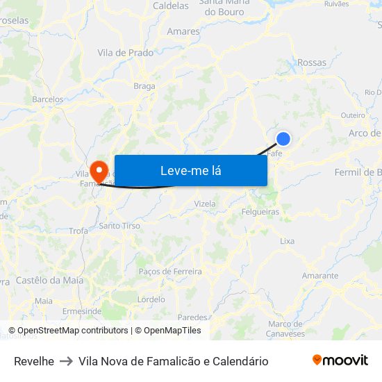 Revelhe to Vila Nova de Famalicão e Calendário map