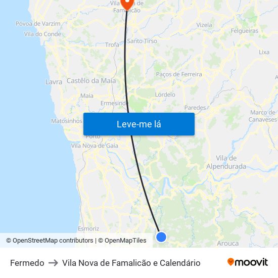 Fermedo to Vila Nova de Famalicão e Calendário map