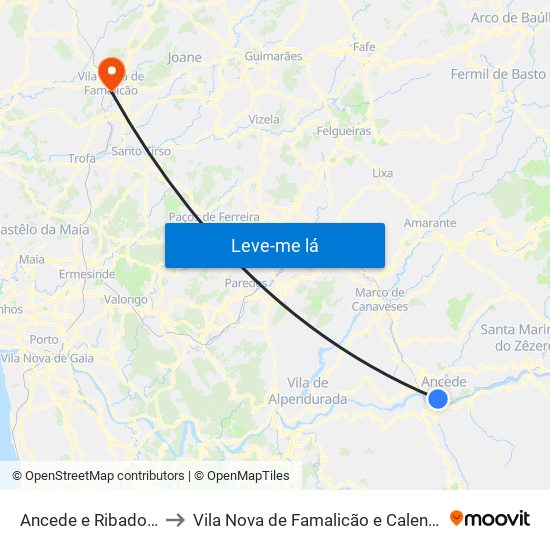 Ancede e Ribadouro to Vila Nova de Famalicão e Calendário map